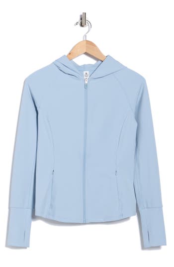 90 Degree By Reflex Felix Lux Ribbed Solara Full Zip Hoodie In Blue
