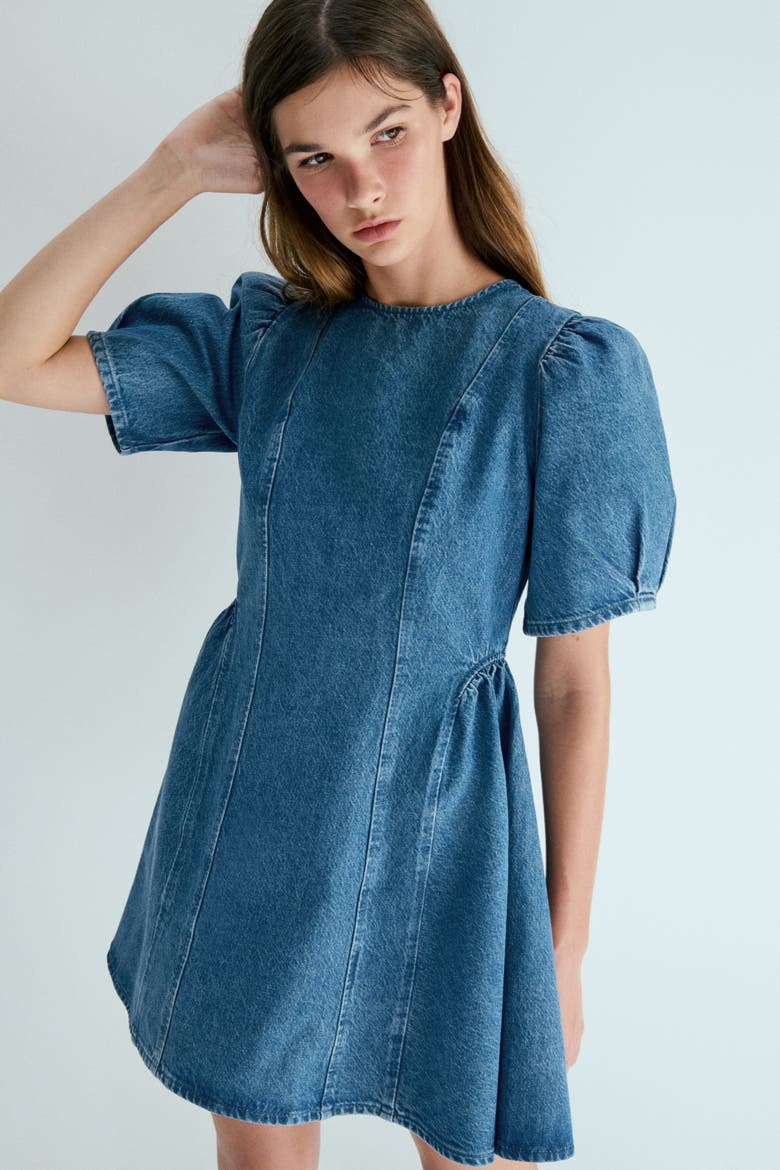 Flared-skirt Denim Dress, Alternate, color, Denim blue