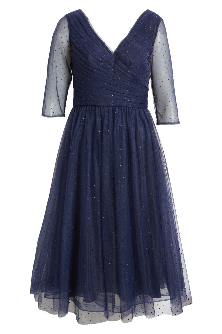 Beaded Tulle Cocktail Dress, Alternate, color, NAVY