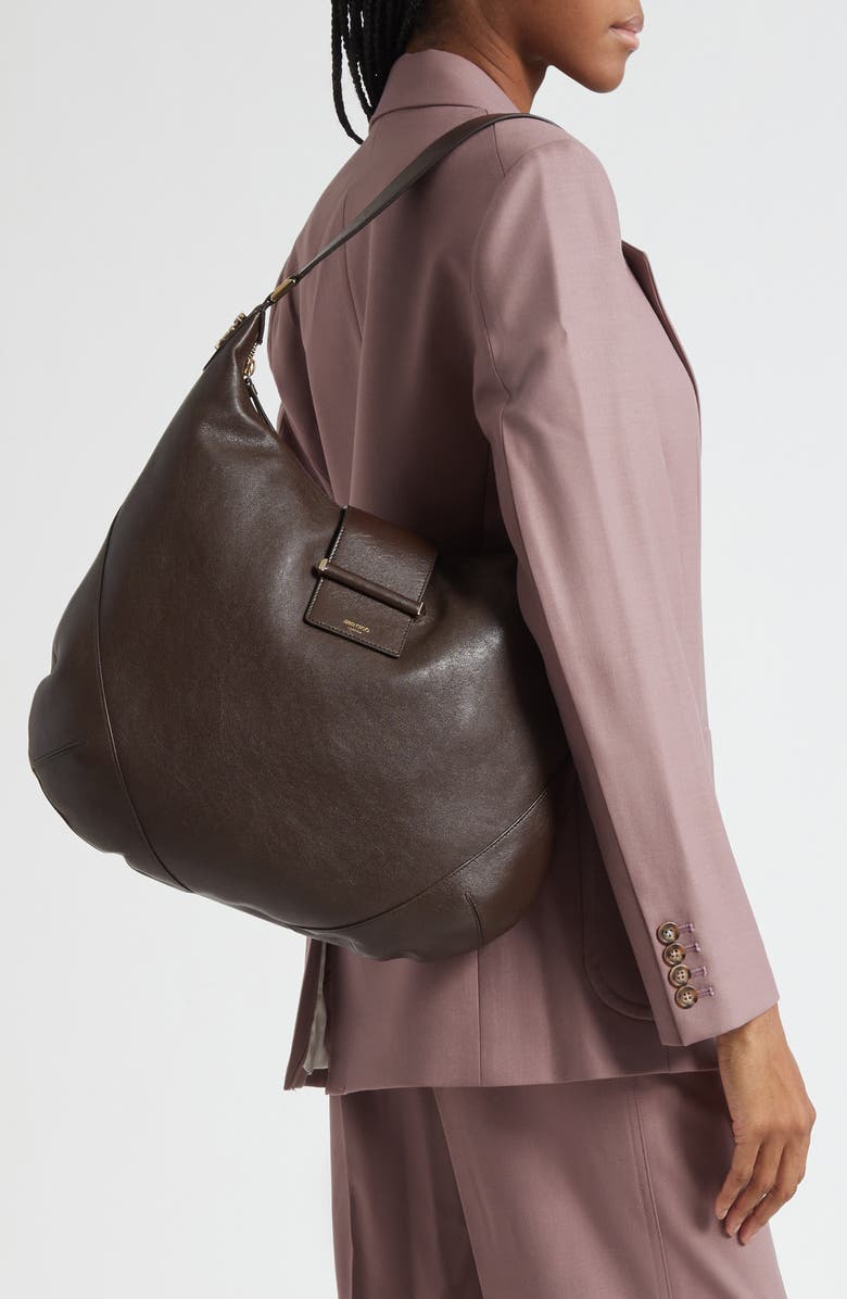 Jimmy Choo Bar Medium Leather Hobo Shoulder Bag, Alternate, color, Chocolate/ Shiny Gold