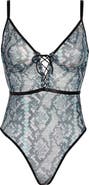 Hauty Snake Charmer Print Mesh Underwire Teddy