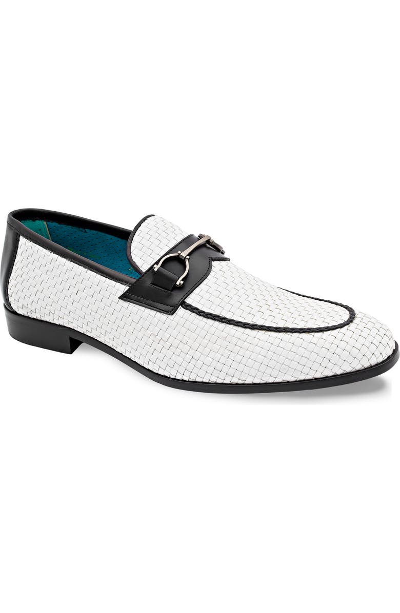 Mezlan Salva Bit Ornament Leather Loafer, Main, color, White / Black