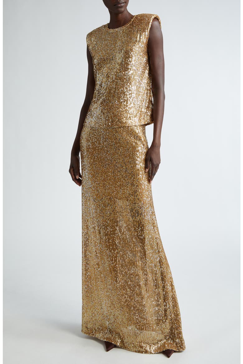 Sequin Embroidered Knit Skirt, Alternate, color, GOLD