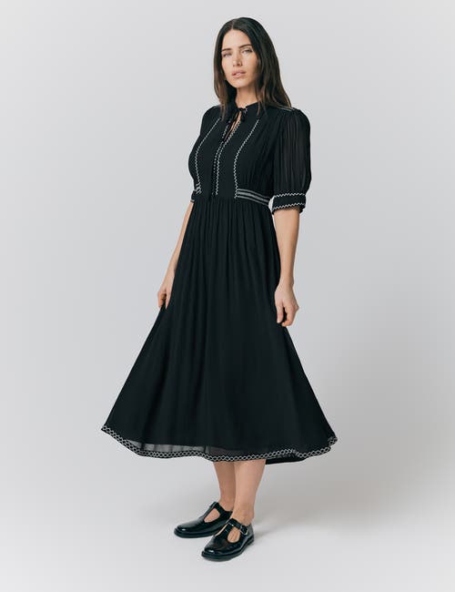 Ghost London Emma Georgette Embroidered Midi Dress In Black