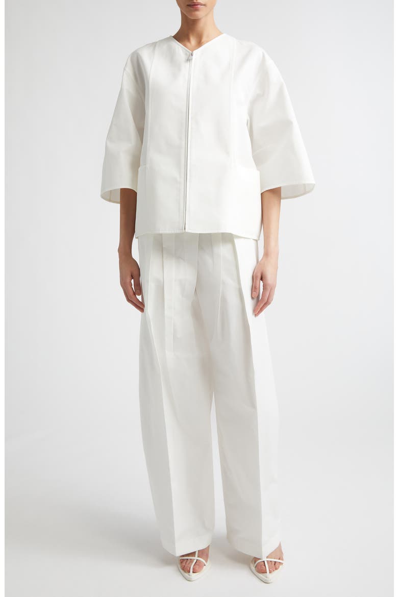 Darted Sleeve Cotton & Silk Poplin Zip Jacket, Alternate, color, LATTE