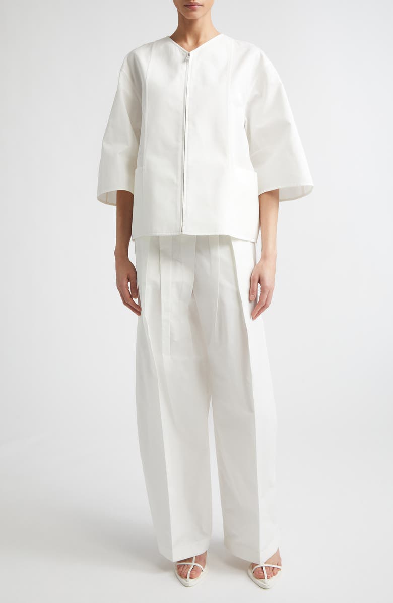 Jil Sander Pleated Cotton & Silk Straight Leg Pants, Main, color, Latte
