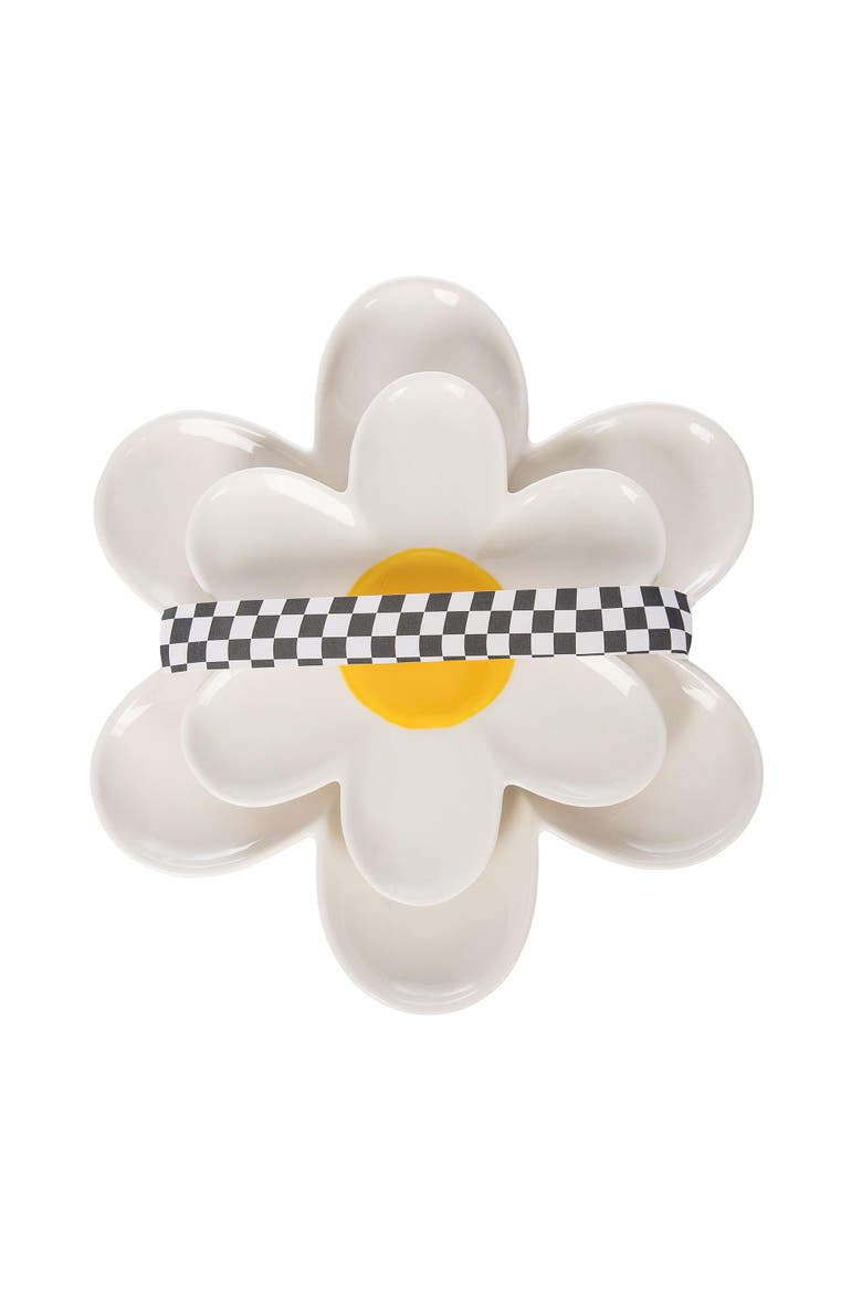 Daisy Platters Set of 2 Ceramic White, Main, color, White
