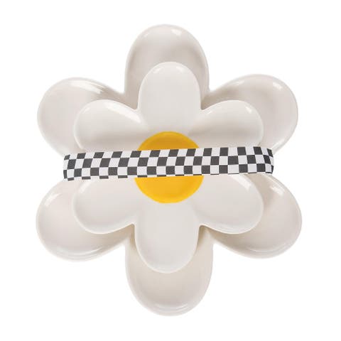 Daisy Platters Set of 2 Ceramic White