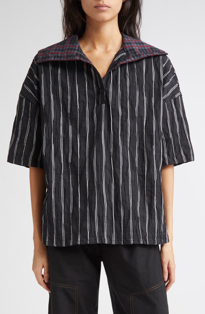 KÚR High Neck Drop Shoulder Shirt, Main, color, Black Multi