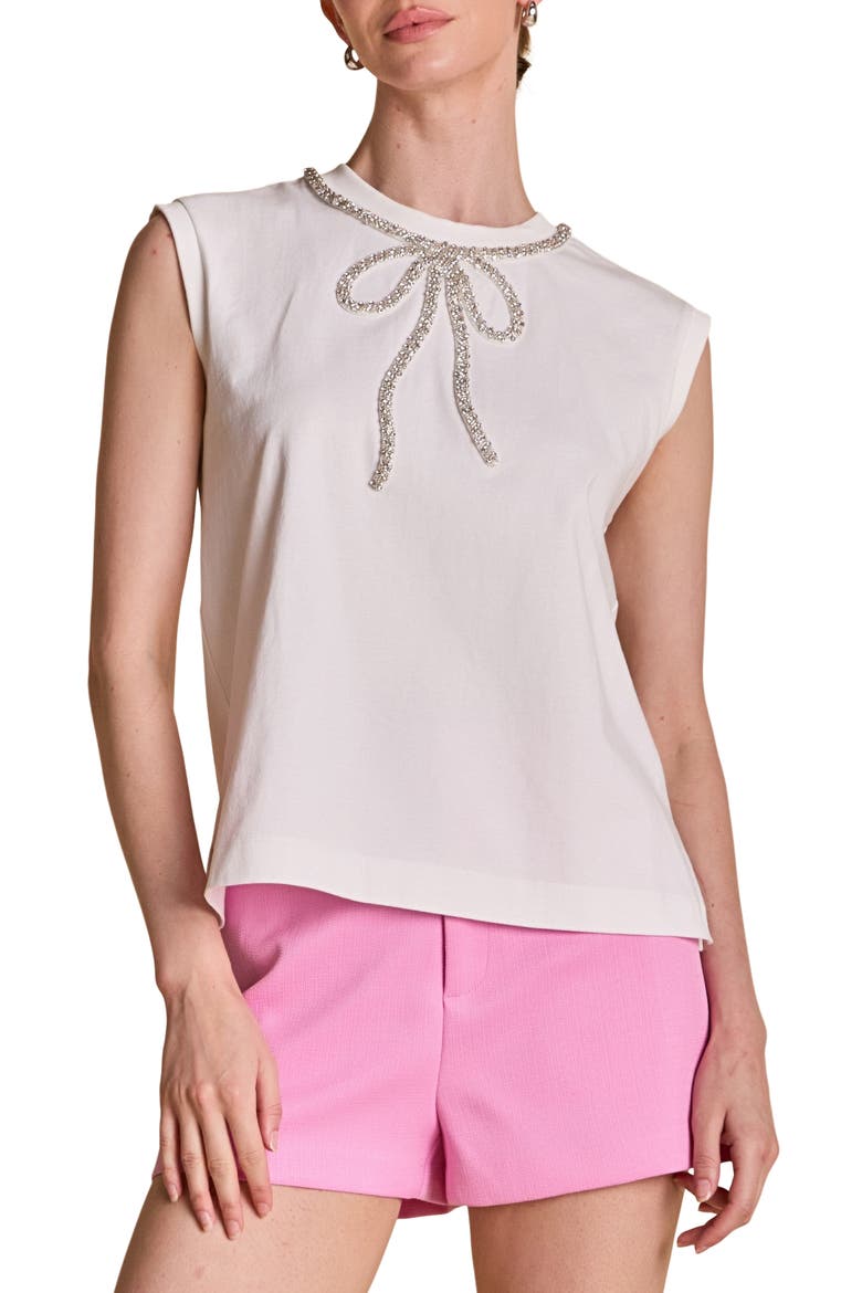 Rhinestone Bow Sleeveless Top, Main, color, WHITE