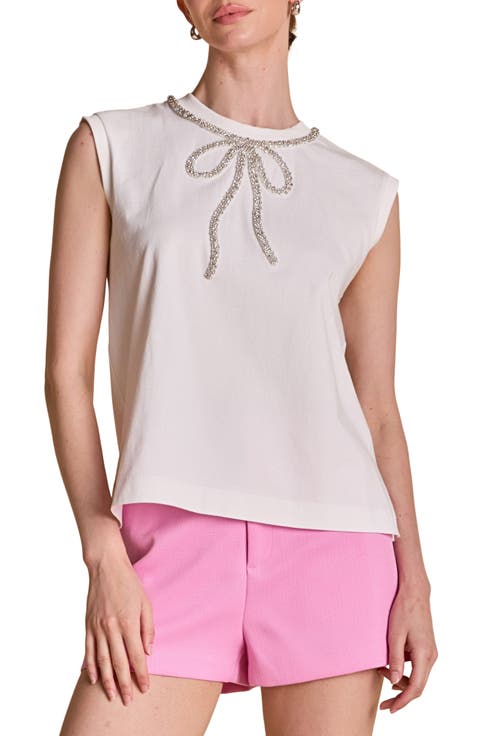 Rhinestone Bow Sleeveless Top