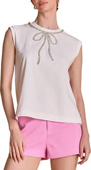 English Factory Rhinestone Bow Sleeveless Top