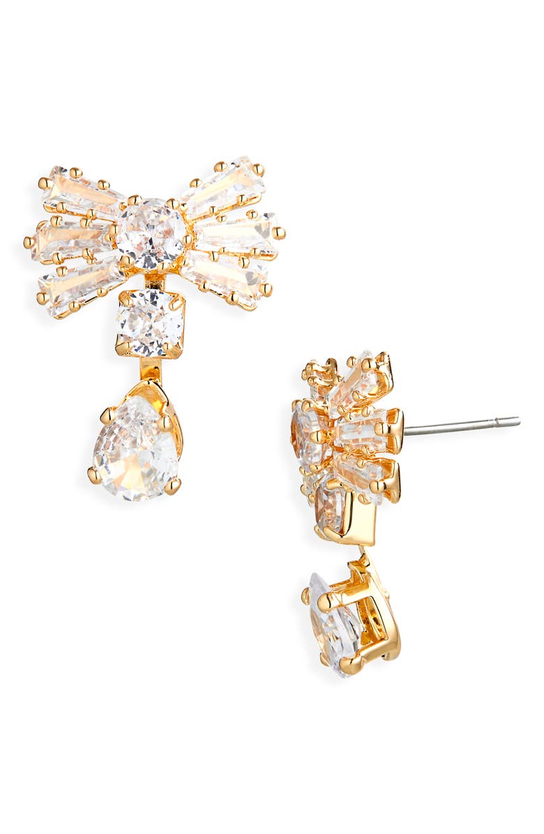 Cara Crystal Bow Drop Earrings, Main, color, Gold