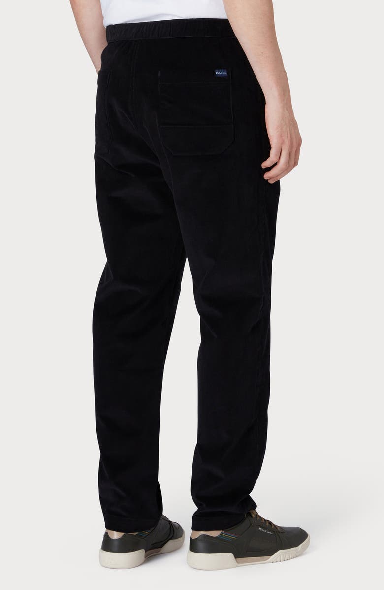 PS Paul Smith Flat Front Drawstring Cotton Stretch Corduroy Pants, Alternate, color, Black