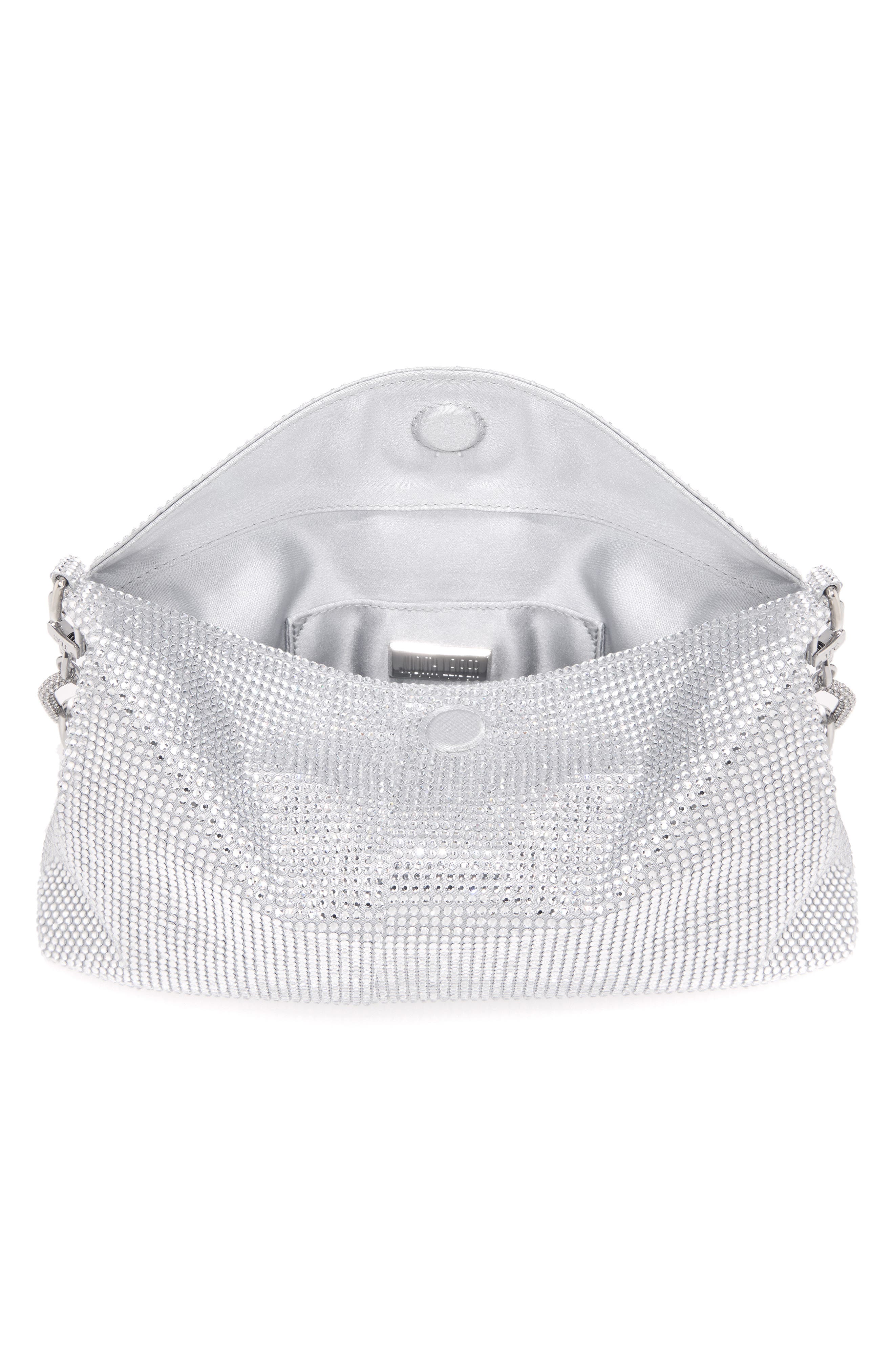 JUDITH LEIBER COUTURE Bowie Crystal Embellished Slouchy Clutch, Alternate, color, Silver Rhine