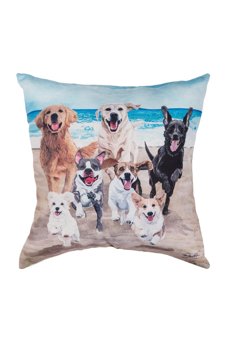 Running Summer Dogs HD Printed Accent Throw Pillow 18" x 18", Main, color, Beige