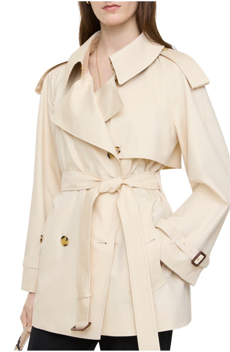Burberry Short Tropical Gabardine Fitzrovia Trench Coat, Main, color, Stone Beige