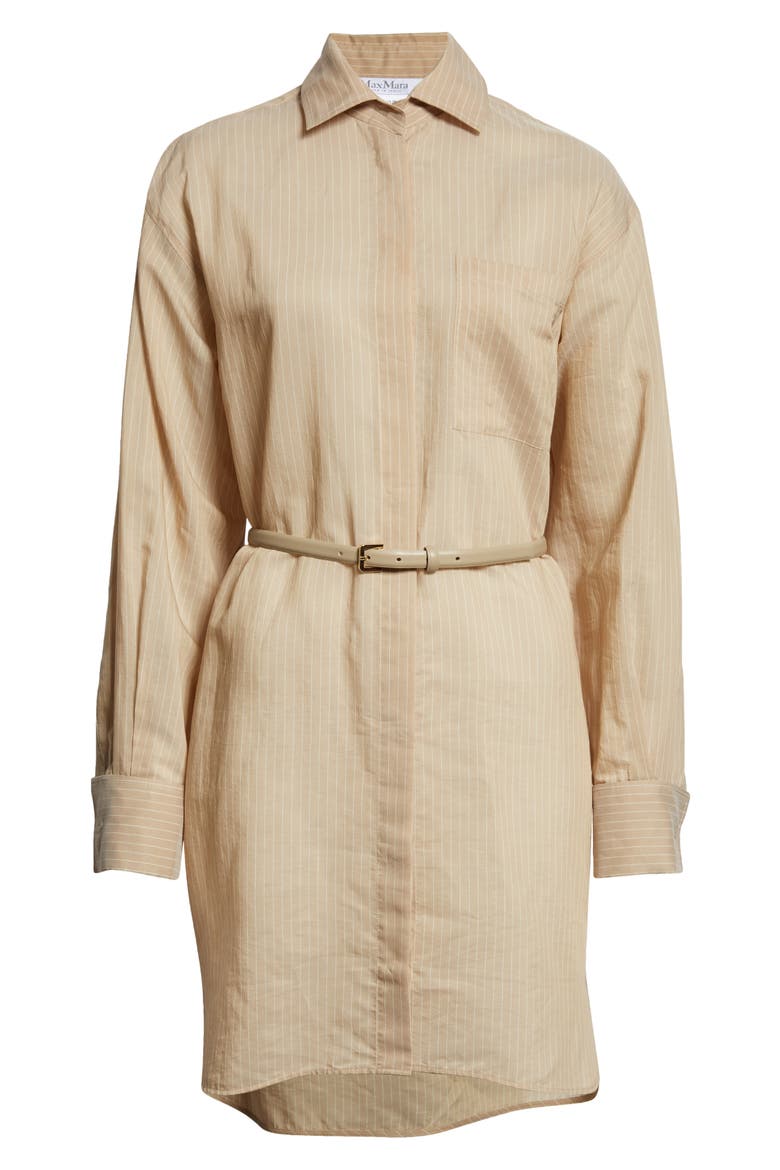 Brioso Pinstripe Cotton & Silk Shirtdress, Alternate, color, BEIGE
