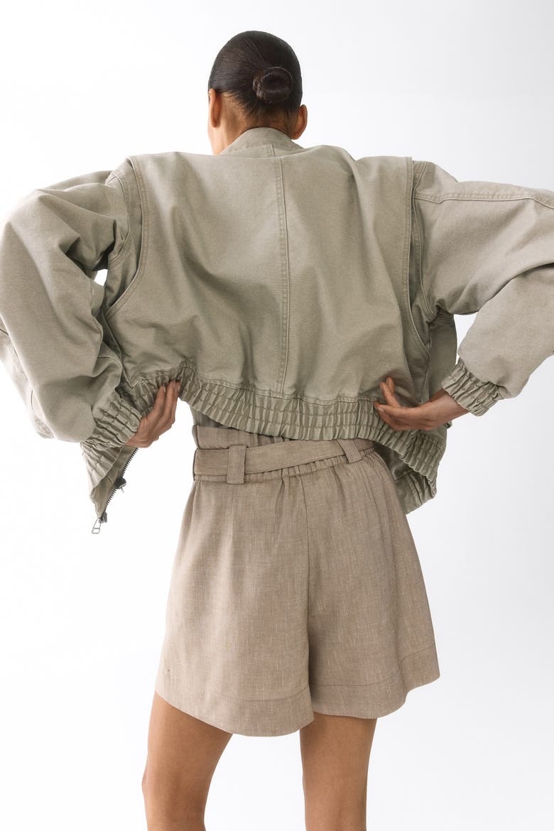 Belted Paper Bag Shorts, Alternate, color, Light taupe