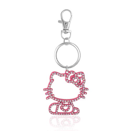 Hello Kitty Pink Crystal Outline Keychain In Metallic