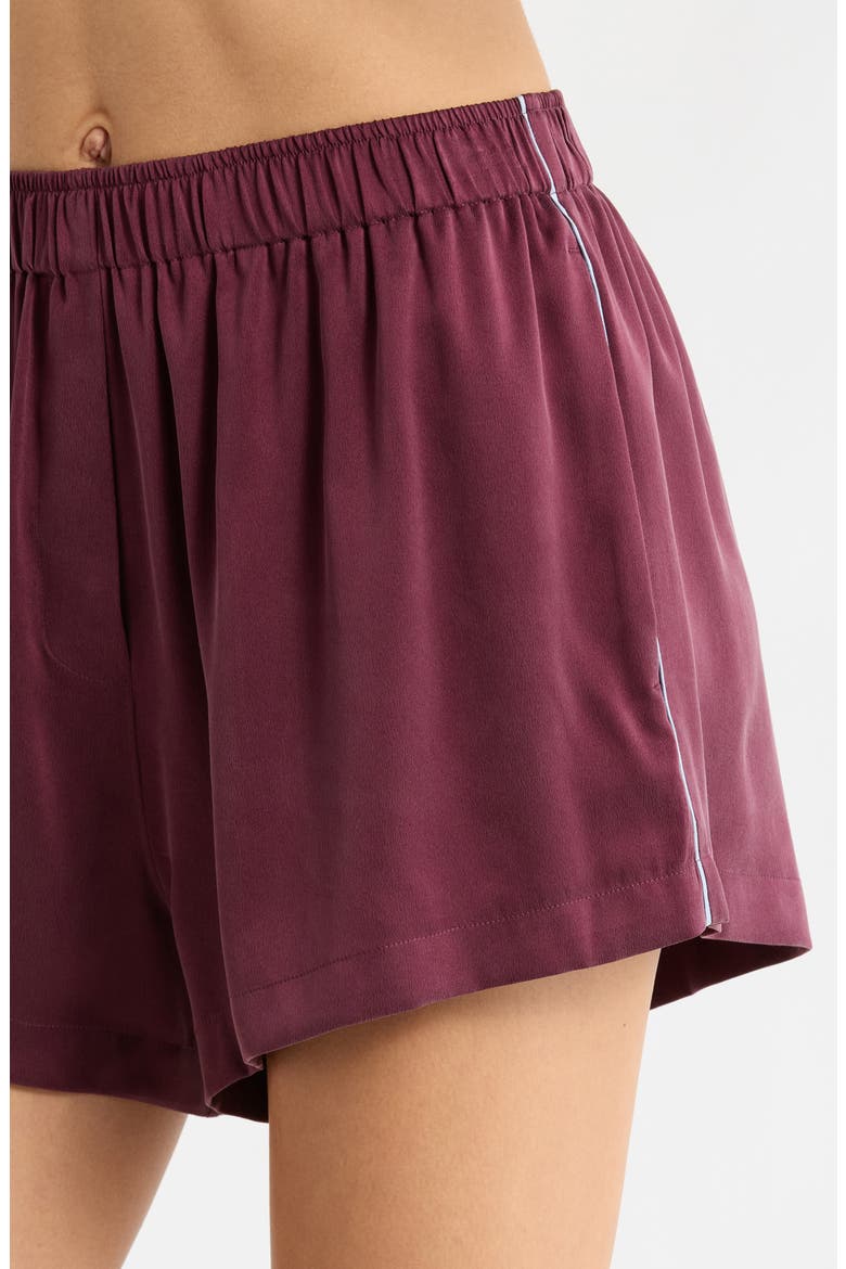 Piped Washable Silk Button-Up Short Pajamas, Alternate, color, VINTAGE MERLOT/FROSTED LAGOON