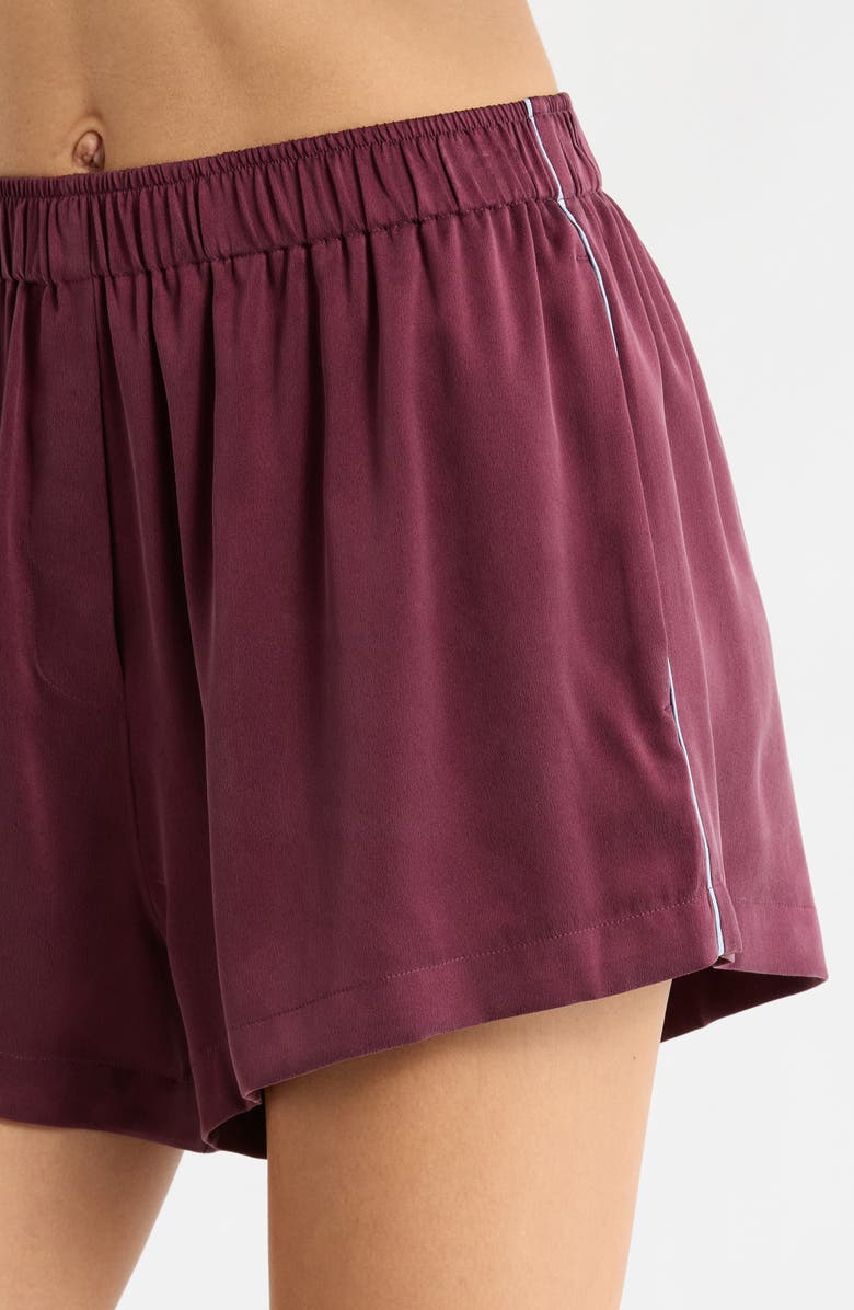 Lunya Piped Washable Silk Button-Up Short Pajamas, Alternate, color, Vintage Merlot