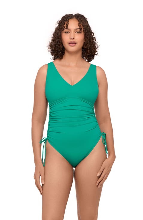 Smoothing and Sculpting Adjustable Low Cinched One-Piece Swimsuit