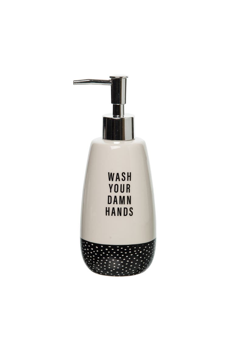 Wash Your Damn Hands Soap Dispenser Ceramic White 12.5 oz, Main, color, White