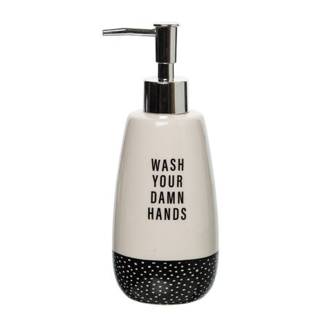 Wash Your Damn Hands Soap Dispenser Ceramic White 12.5 oz