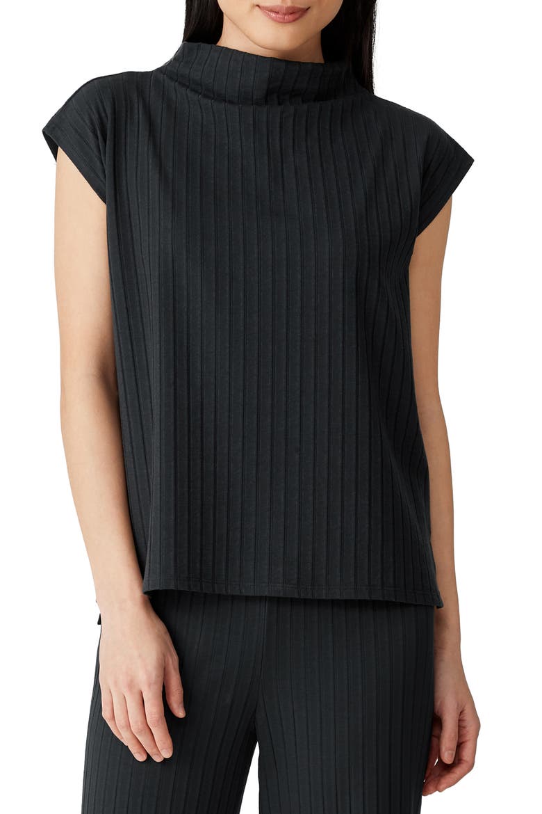 Funnel Neck Cap Sleeve Top, Main, color, BLACK