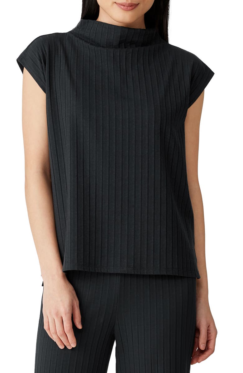 Eileen Fisher Funnel Neck Cap Sleeve Top, Main, color, 