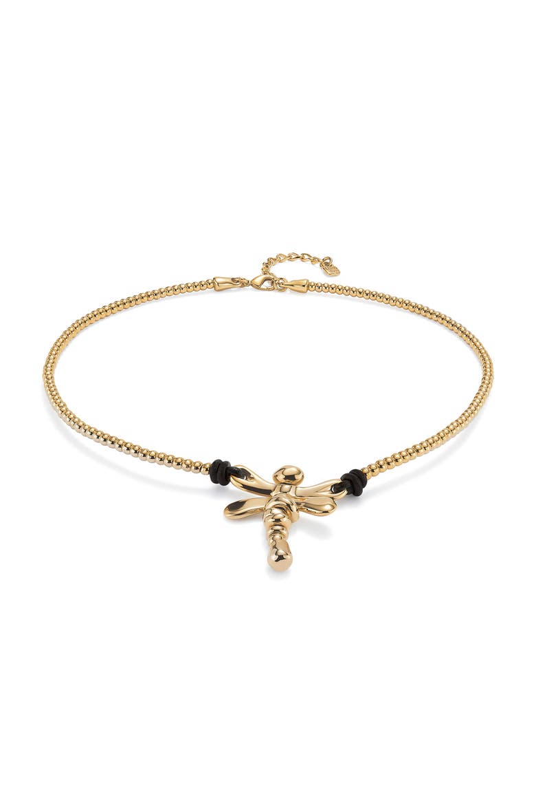 Short pendant necklace with dragonfly, Alternate, color, Gold