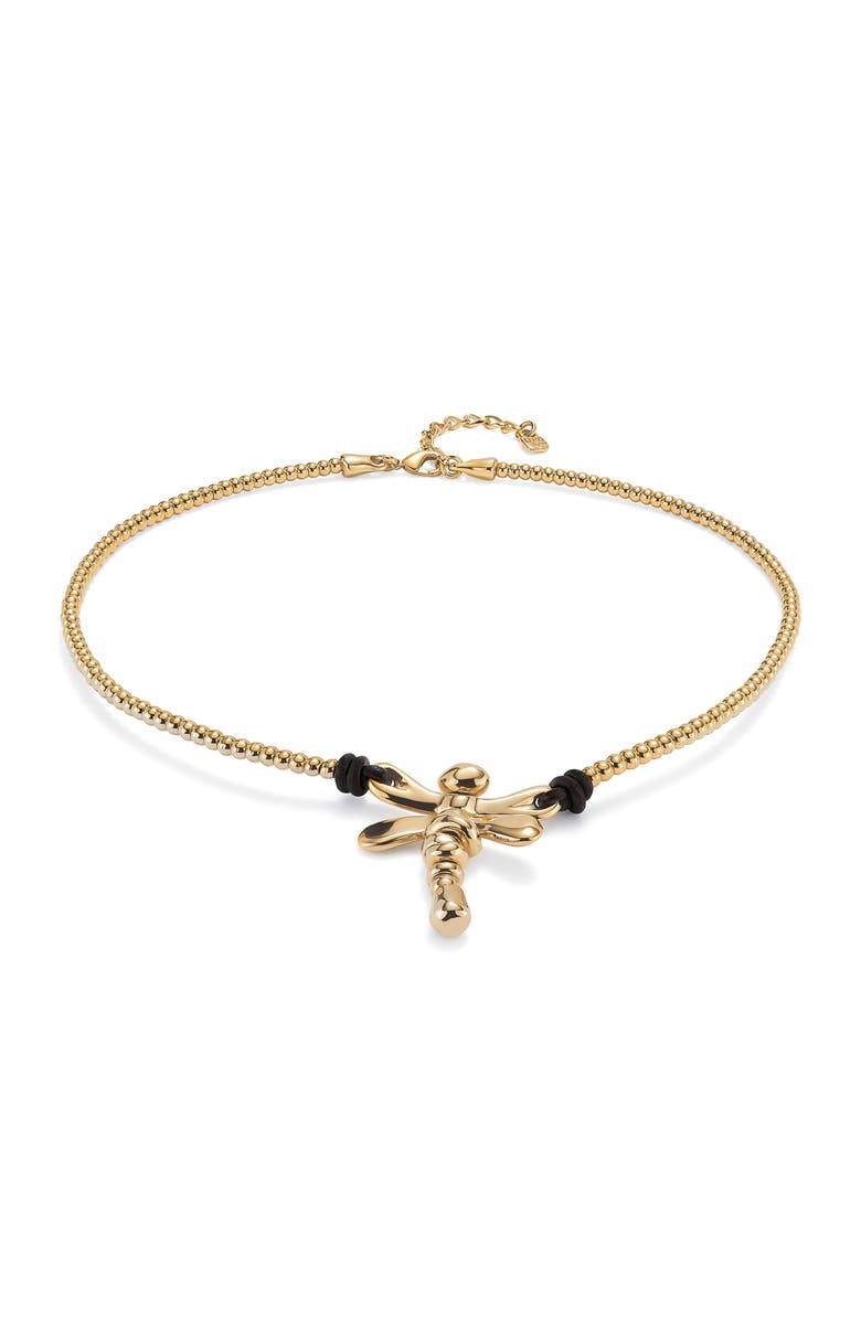 UNODE50 Short pendant necklace with dragonfly, Alternate, color, Gold