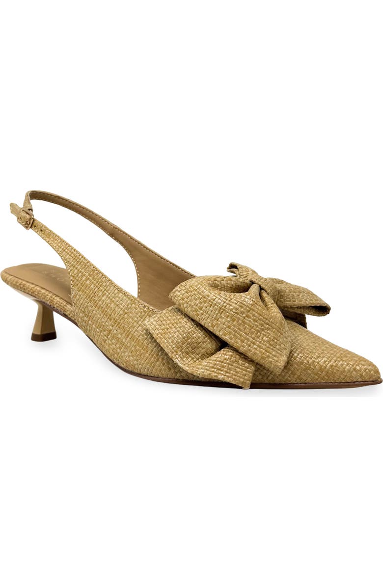 SHUSHOP Nora Bow Kitten Heel Slingback Pump, Main, color, Raffia