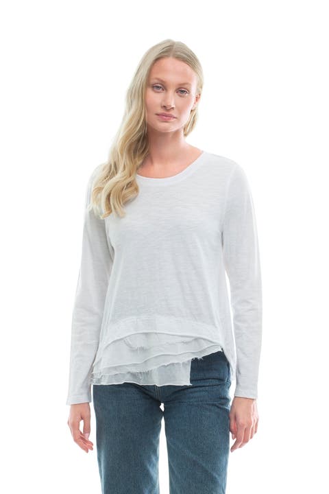 Boxy Mixed Fabric Hem T-Shirt