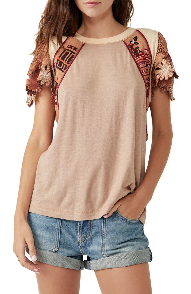 Free People As If Crochet Sleeve T-Shirt, Main, color, 