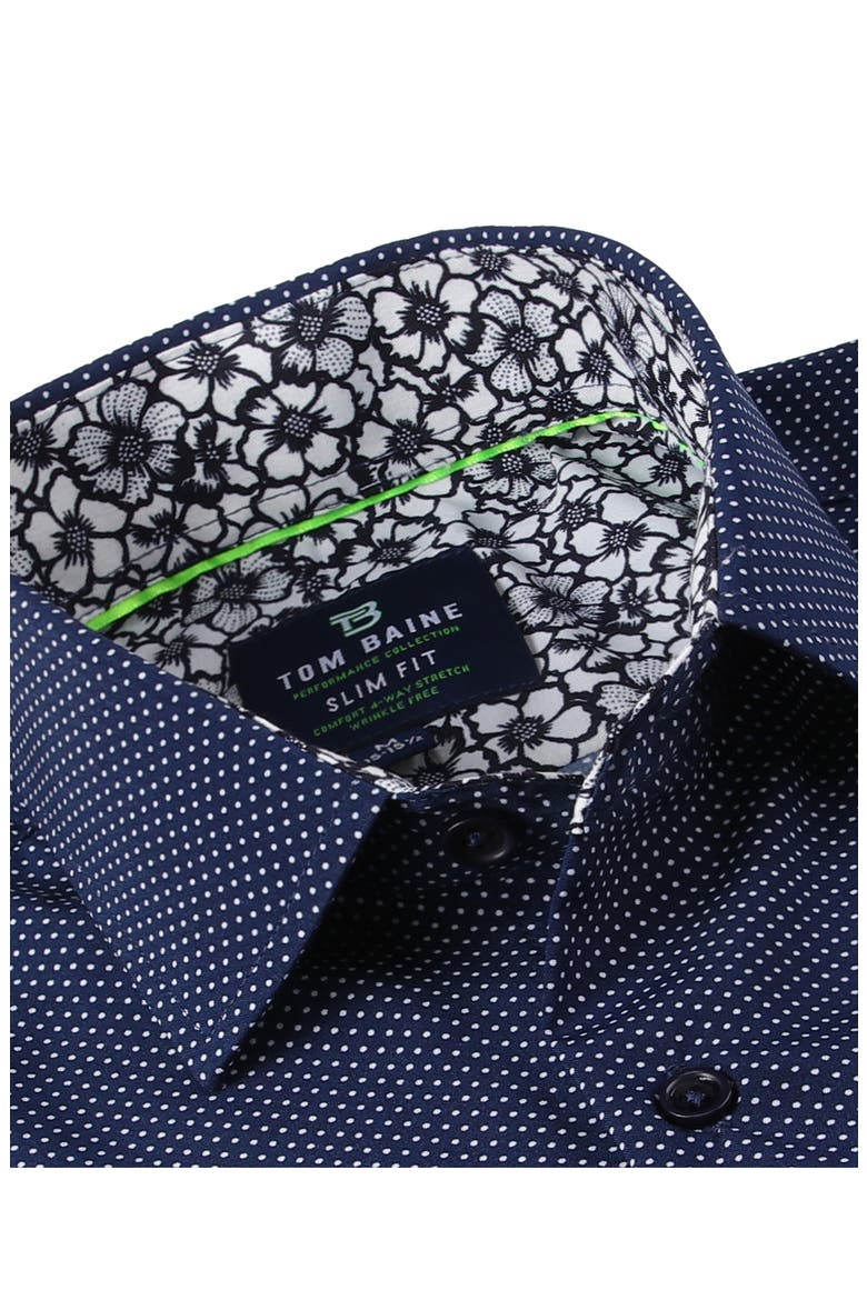 Slim Fit Short Sleeve Performance Stretch Button-Up Shirt, Alternate, color, NAVY BLUE