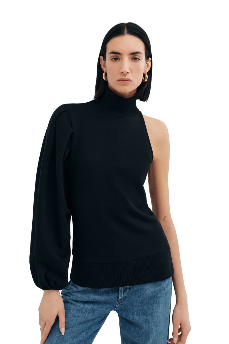 Rhett One Shoulder Sweatshirt, Alternate, color, BLACK