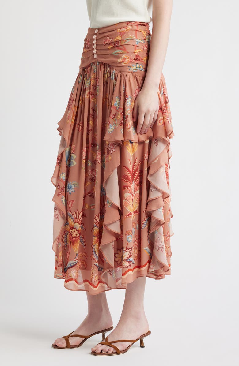 FARM Rio Boho Enhance Ruffled Maxi Skirt, Alternate, color, Boho Enchance Mocha