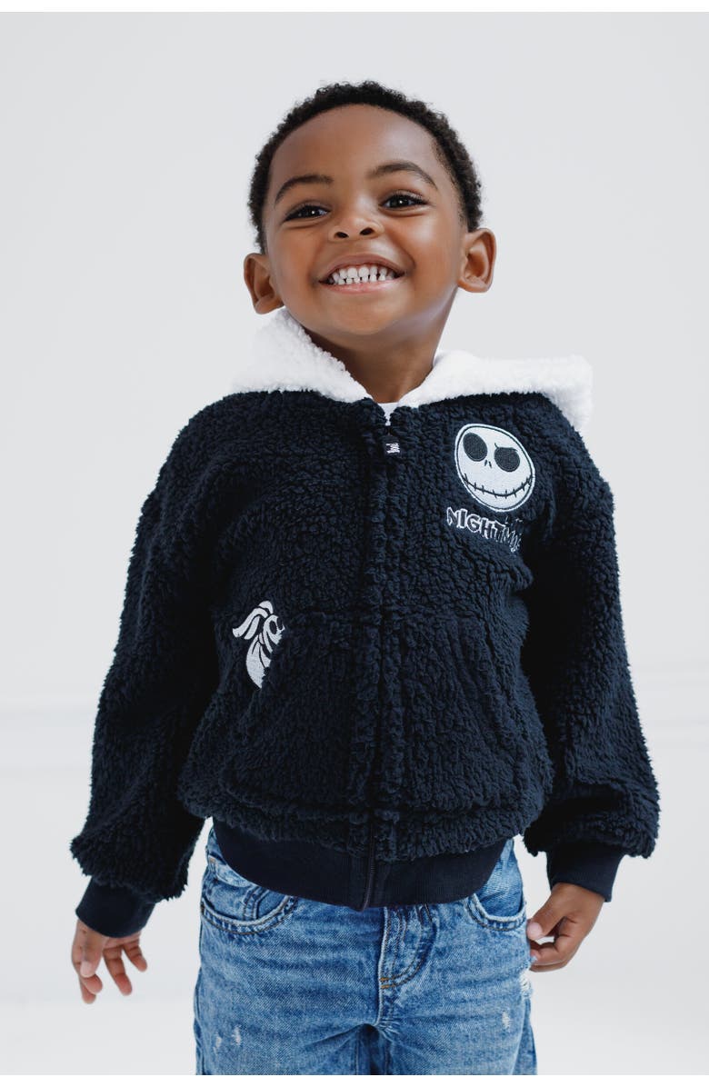 Disney Faux Shearling Hoodie, Alternate, color, Black / Jack Skellington