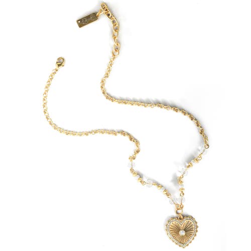 Jessica Simpson Heart Necklace With Clear Crystal Embellishments, 16" + 2" In Gold