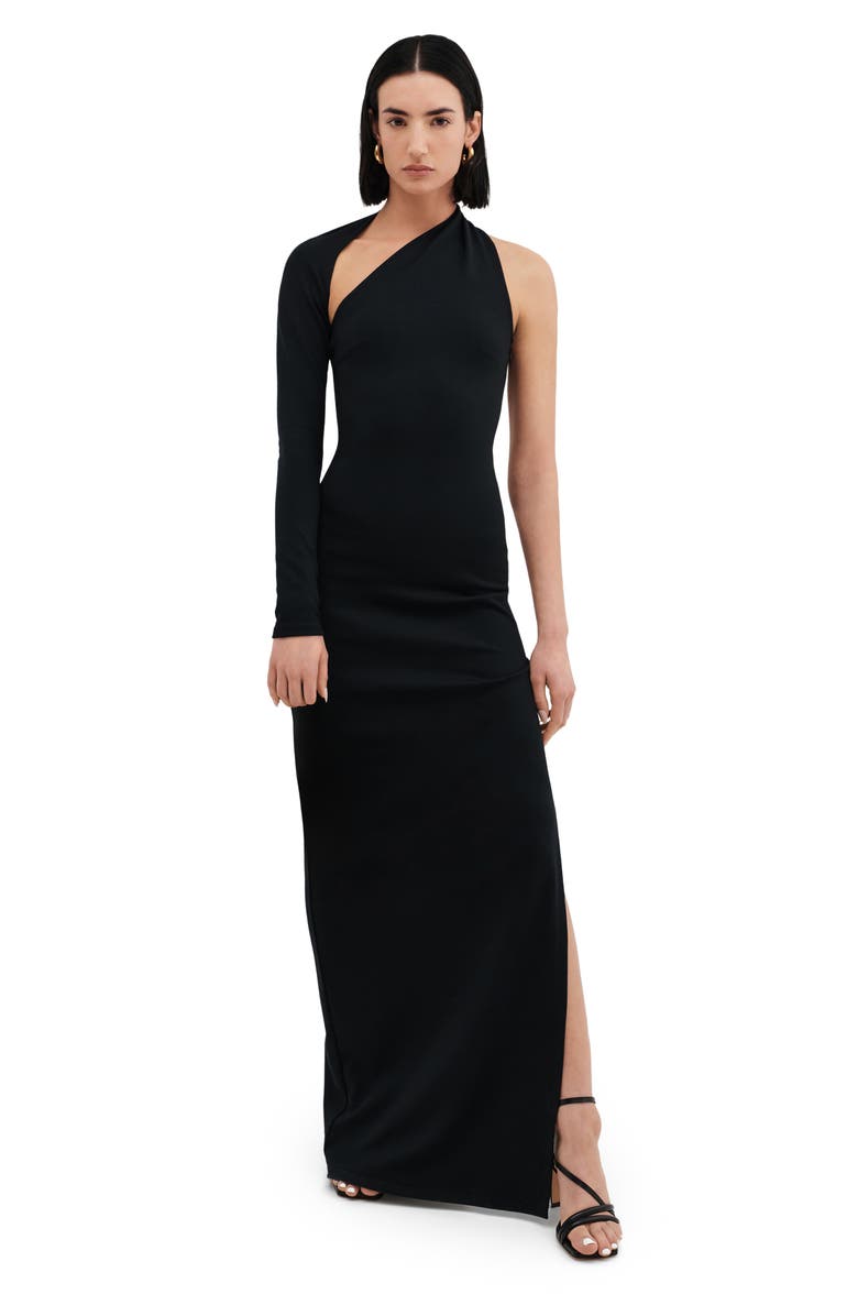 Two Lines by Marcella Milan One Shoulder Gown, Alternate, color, Black