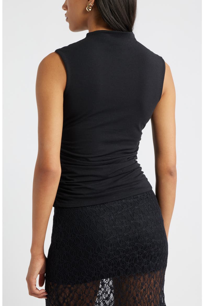 Ruched Mock Neck Tank, Alternate, color, BLACK