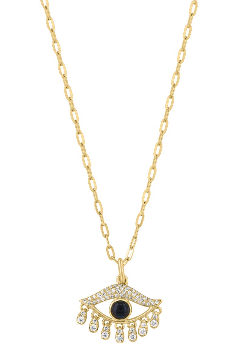 18k Gold Plated Sterling Silver Diamond Evil Eye Necklace, Main, color, BLACK