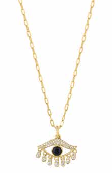 18k Gold Plated Sterling Silver Diamond Evil Eye Necklace