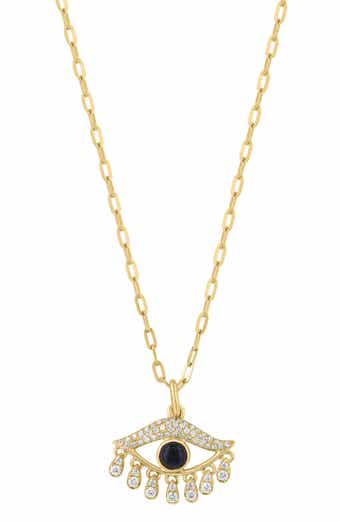 18k Gold Plated Sterling Silver Diamond Evil Eye Necklace