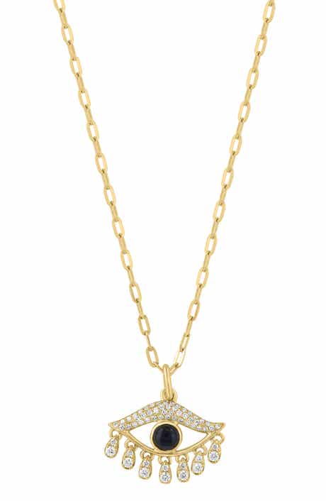 18k Gold Plated Sterling Silver Diamond Evil Eye Necklace