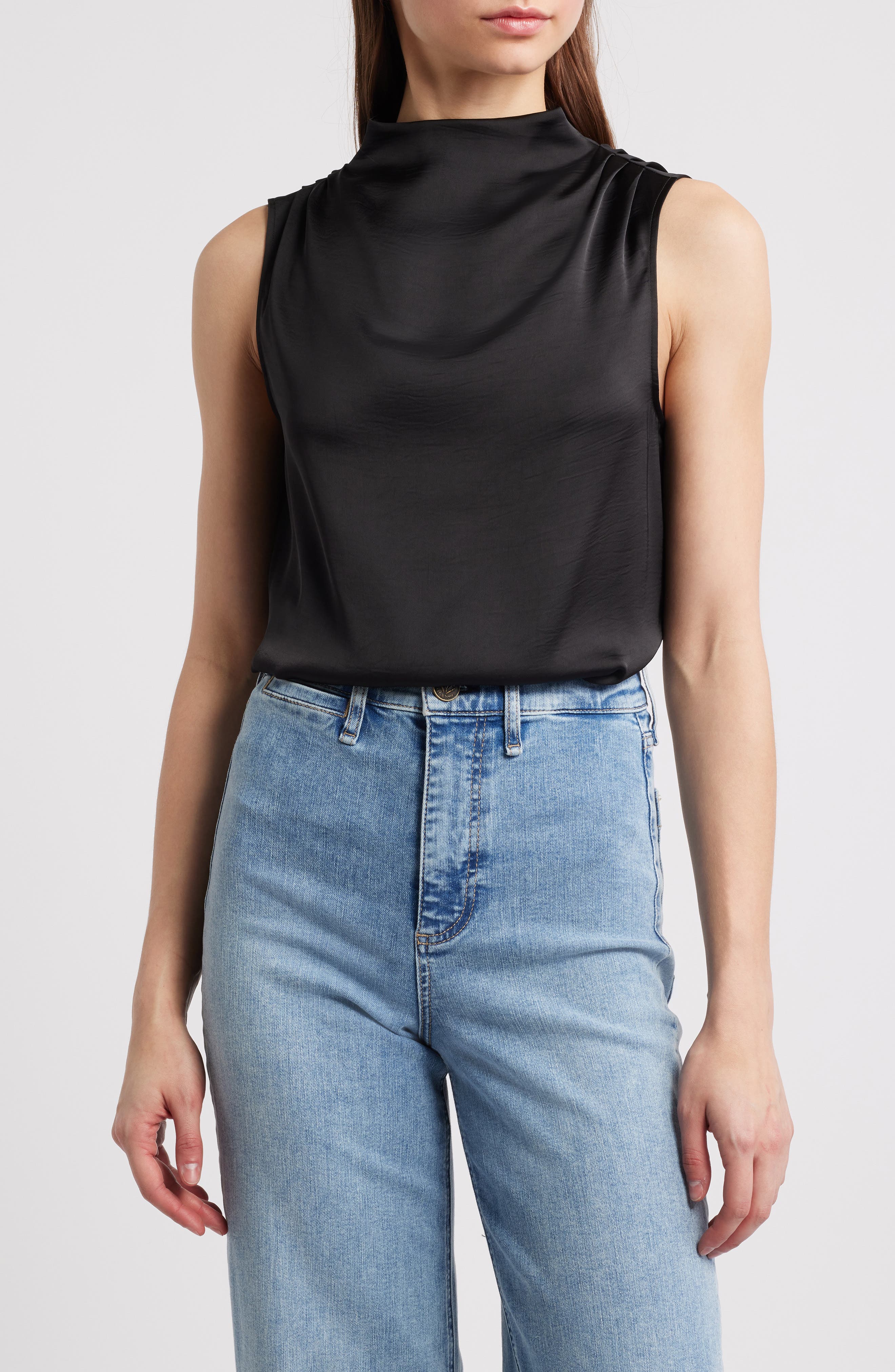 rag & bone Julie Mock Neck Sleeveless Satin Top
