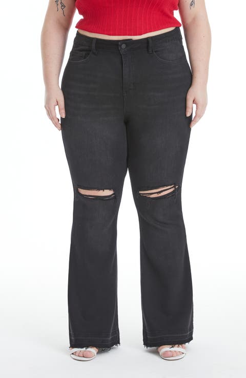 Lauren High Waist Ripped Flare Jeans (Plus)
