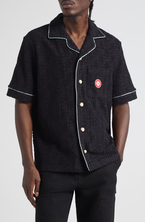 Casablanca Black Shirt With Classic Lapels And All-over Embossed Monogram In Black
